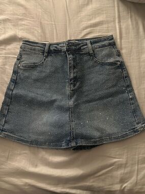 Blue Denim Mini Skort with embellishments